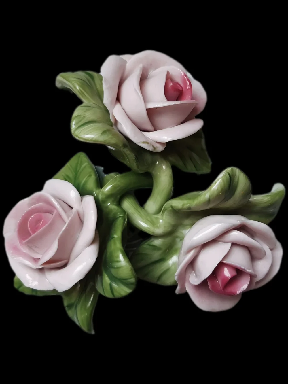 Porcelain Pink Rose Trio Decorative Figurine Vintage